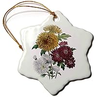 3dRose Chrysanthemum Flowers in White, Rust and Red - Ornaments (orn-153466-1)