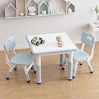 Kids Table and 2 Chairs Set with Graffiti Desktop, Height Adjustable Toddler Table and Chairs Set, 4 in 1 Activity Table Play Table for Reading, Drawing, Playing, Eating