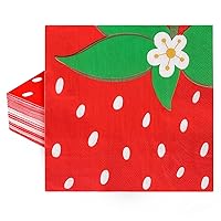 Whaline 80Pcs Strawberry Paper Napkins Cartoon Fruit Theme Disposable Napkins Bulk Cute Strawberry Decorative Luncheon Napkins for Birthday Holiday Dinning Party Supplies Table Decor