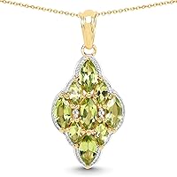 14K Yellow Gold Plated 4.02 Carat Genuine Peridot & White Topaz .925 Sterling Silver Pendant