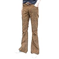 Mens Bell Bottoms Paisley Brown Flares Pants Corduroy 60s 70s Indie Mod Hippie (30