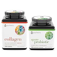 Youtheory Collagen Advanced with Vitamin C, 290 Count (1 Bottle) Spore Probiotic Advanced, No Refrigeration Required, Black, 60 Count