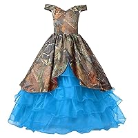 Organza and Camo Pageant Flower Girl Dresses Dance Party Prom Gowns Off Shoulder