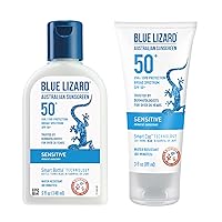 Blue Lizard Sensitive Mineral Sunscreen Lotion Bundle, SPF 50+, 3 oz Tube and 5 oz Bottle