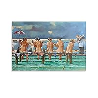 Ronald West Beach Girls Picture 11 Ocean Seascape Painting Blue Sky Beach Canvas Wall Art Travel Poster for Living Room Bedroom Pictures For Living Room Bedroom Decor 12x18inch(30x45cm) Unframe-style