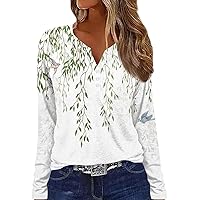 Fashion Blouses for Women Trendy T Shirt Tee Button Long Sleeve Daily Weekend Fashion Basic V- Neck Regular Top