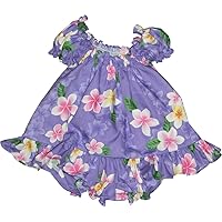 Baby Girl's Cute Plumeria Puff Sleeve Hawaiian 2 Piece Dress Set