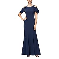 Alex Evenings Women's Long Embellished Crepe Fit and Flare Dress