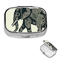 Pill Box 3 Compartment Square Small Pill Case Travel Pillbox for Purse Pocket Elephant Metal Medicine Organizer Portable Pill Container Holder to Hold Vitamins Medication Fish Oil and Supplements