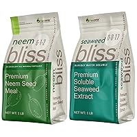 Neem Bliss (1lb) + Seaweed Bliss (1lb) - Neem Cake Fertilizer & Seaweed Fertilizer for Plants - Organic Seaweed Extract - Neem Seed Meal for Plants, Gardens, Potting Soil - Organic Plant Fertilizers