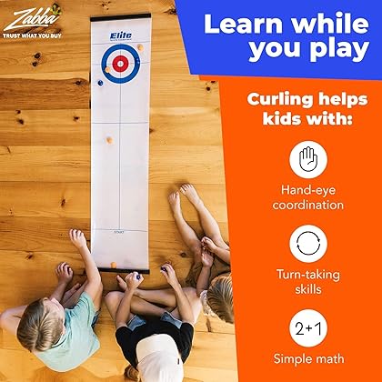 Elite Sportz Equipment Curling Game - Tabletop Games for Adults, Kids & Families - 4 Ft x 1 Ft Mat for Indoor Fun w/Bonus Travel Bag - Ages 6 & Up