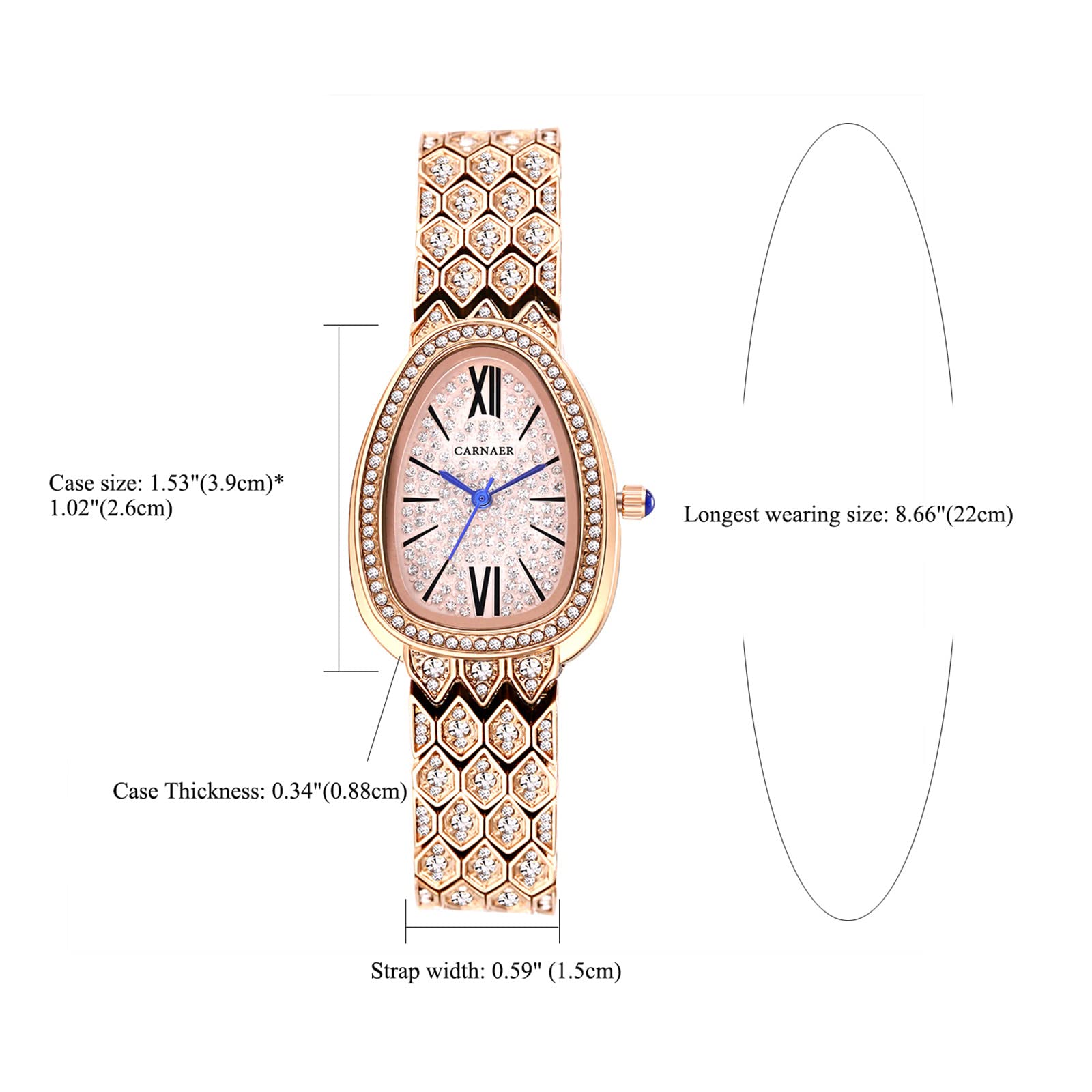 JewelryWe Women's Iced Out Watch Bling Full Diamonds Rhinestones Wristwatch Simple Quartz Analog Dress Watch for Xmas