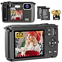 4K Digital Camera with SD Card,Ultra HD 64MP Photo & 4K Video 60FPS,Dual Screens 2.8”/16x Zoom/Time-Lapse/Slow-Motion/Autofocus/Manual Focus/WiFi Function, Vlogging Camera for YouTube