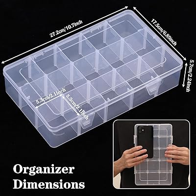 SGHUO 3 Pack15 Grids Large Plastic Storage Box Organizer Box,15  Compartments with Dividers for Tackle Box,Beads,Washi Tape,Ribbon, Crafts,  Art Supply 10.9X6.5X2.2inch