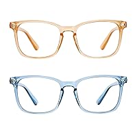 LifeArt 2 Pairs Blue Light Blocking Glasses with Spring Hinge, Anti Eyestrain, Computer Reading Glasses, Gaming Glasses, TV Glasses for Women Men, Anti UV (Champagne&Blue, 0.25 Magnification)