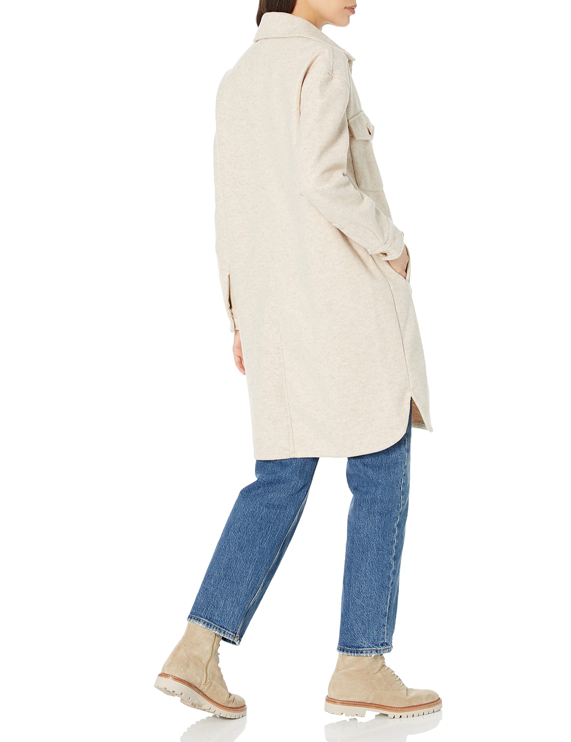 [BLANKNYC] womens Womens Faux Wool Long Shirt Jacket With Pockets, Comfortable Coat, Stylish Windbreaker