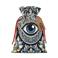 Augenstern Christmas Burlap Gift Bag With Drawstring Hand-Blue-Evil-Eye Reusable Gift Wrapping Bag Xmas Holiday Party Favors Bag Medium
