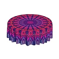 Bohemia Mandala Tablecloth Round Lace Table Cover Waterproof Washable for Home Kitchen Dining Picnic Party 60 X 60 Inches (Purple Blue)