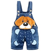 KIDSCOOL SPACE Baby Cute Summer Jean Overalls,Toddler Denim Cartoon 3D Animal Shortalls