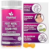 VVNATURALS SugarFree Post Natal Vitamin Gummies +DHA, Choline, Folate, Gentle Iron Organic Blend Support for Postpartum Recovery, Energy, Mood, Nursing&Lactation, Nutrients for Mom+Baby| Non-GMO, 60ct
