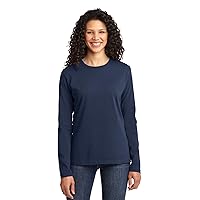 Port & Company Ladies Long Sleeve 100% Cotton T-Shirt, Navy, Medium