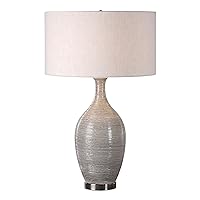 MY SWANKY HOME Elegant Textured Gourd Shaped Table Lamp | Gray Brown Earth Tones