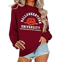 Oversized Womens Graphic Sweater Womens Casual Halloween Print Long Sleeve Round Neck Sweatshirt Cute Woman