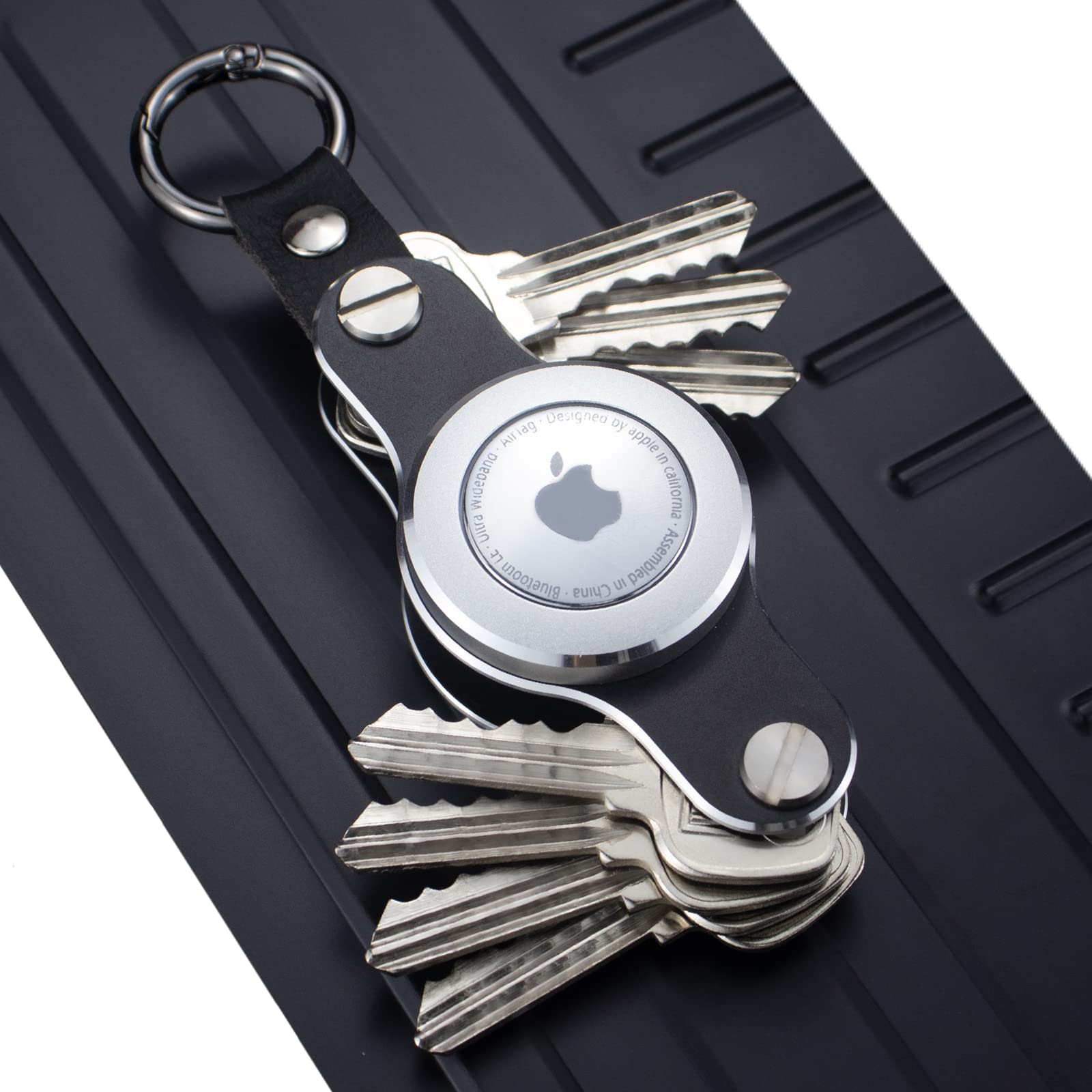 Metal Airtag Keychain, Compact Key Organizer for Apple Airtag, Slim Key Holder with Airtag Case, Aluminum AirTag Organizer Keychain for Men, Anti-Theft AirTag Holder for Secures Keys