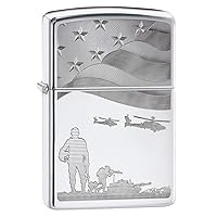 Lighter: Soldiers and American Flag, Engraved - High Polish Chrome 80790