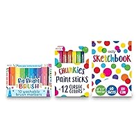 Big Bright Brush Tip Washable Markers (Set of 10), Chunkies Quick Drying Tempera Paint Sticks for Kids (Set of 12 Classic Colors) & Chunkies 12