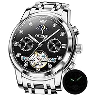 OLEVS Automatic Watches for Men Diamond Luxury Dress Tourbillion Moon Phase Two Tone Stainless Steel Luminous Waterproof Men Wrist Watch