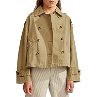 Haloumoning Girls Short Trench Coat Double Breasted Long Sleeve Casual Jackets Fall Outwear with Pockets