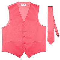 Vesuvio Napoli Men's Paisley Design Dress Vest & NeckTie CORAL PINK Color Neck Tie Set