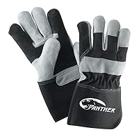 Galeton Panther Leather Double Palm Gloves Gauntlet Cuff Black and Silver 12 Pack