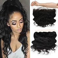 7A Ear to Ear Lace Frontal Closure 13x4 Free Part ,Body Wave Brazilian Virgin Human Hair Natural Color 130% Density, Perfect for Woman (8 Inch)