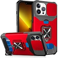 Wallet Case for iPhone 13 12 11 Pro Max XS Slide Camera Kickstand Card Holder Slot Heavy Duty Protective with Ring Stand Cover 2021 (Color : Red for, Size : iPhone 13)