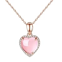 Simulated Rose Quartz Heart Pendant Healing Love Stones Crystal Necklace Valentines Gifts for Women