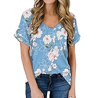 PrinStory Women's Casual Tops Short Sleeve V-Neck Shirts Loose Blouse Basic Tee T-Shirt