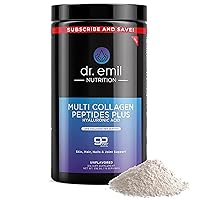 Multi Collagen Peptides Powder - 20g of Unflavored Hydrolyzed Collagen Protein Powder with Hyaluronic Acid for Hair, Skin, Nails and Joints - 15 Servings