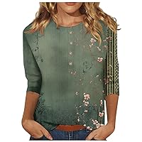 3/4 Length Sleeve Womens Tops Vintage Floral Graphic Tees Plus Size Summer Tops Casual Trendy Button Down Blouses