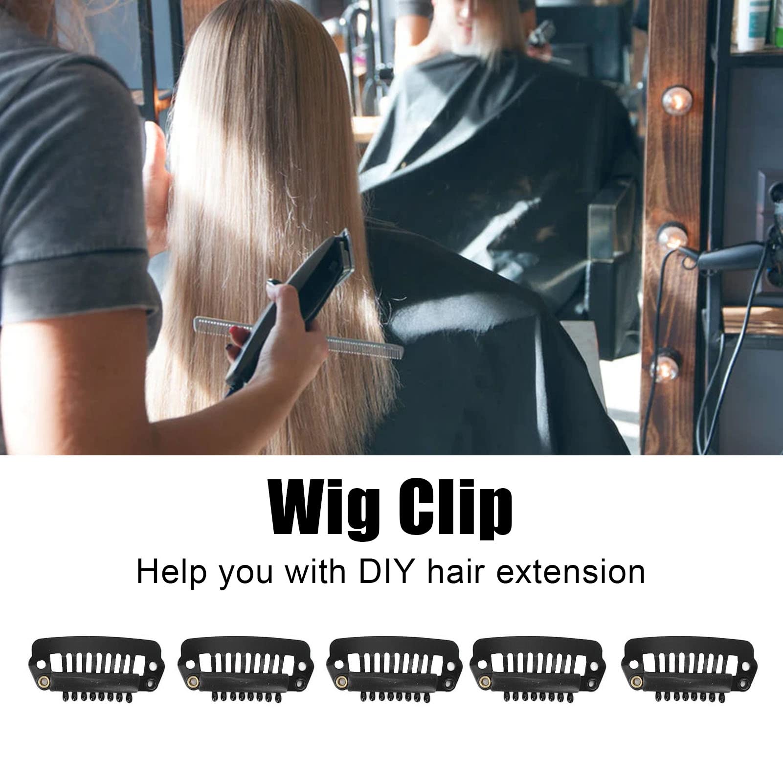 Wig Clips to Secure Wig No Sew,Wig Clips to Secure Wig,Hair Wig Clips Hair Extension Clips Set Stainless Steel DIY 8 Teeth Snap Comb Wig Clips Accessories 1.1in (50pcs)(black)