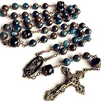elegantmedical Football STONE bead Black Obsidian Our Lady Of Guadalupe Medal Rosary Jesus Christ Cross CRUCIFIX CATHOLIC NECKLACE