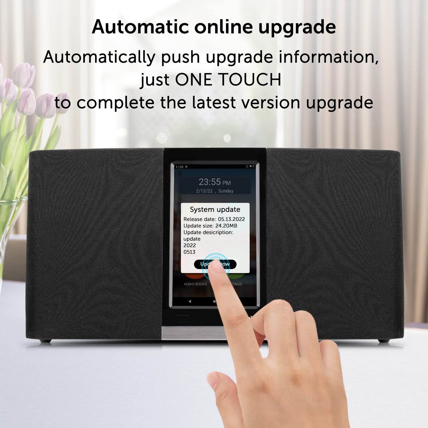 Sungale 3rd Gen. Wi-Fi Internet Radio with Easy Operation Touch Screen, Access Apps to Stream Music or Listen to Thousands of Internet Radio Stations, Frees up Your Smartphone, Black