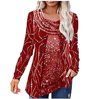 Sequin Tops for Women Sparkly Long Sleeve Blouse Glitter Evening Party Shiny T Shirt Crewneck Loose Tunic Sweatshirt