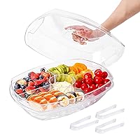 Fruit Ice Serving Tray, Chilled Veggie Tray, Shrimp Cocktail Serving Dish, Appetizer Serving Platter for Parties, with Lid and 4 Compartments