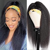 Nadula Hair 10A Malaysian Kinky Straight Hair Half Wig, Headband Wig Human Hair Wear with or Without Headband Wig for Black Women No Lace Gluess 3/4 Half Wig 150% Density Natural Color (20inch)