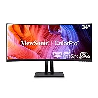 VP3456A 34 Inch UltraWide QHD 1440p Curved Monitor with ColorPro 100% sRGB REC 709, 14-bit 3D LUT, 100W USB C, HDMI, DisplayPort and USB Hub for Professional Home and Office