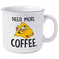 Silver Buffalo Pokemon Pikachu Need More Coffee Ceramic Camper Mug, 20 Ounces