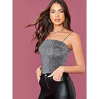 Form Fitted Glitter Cami Top (Color : Gray, Size : X-Small)