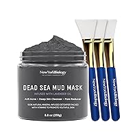 New York Biology Dead Sea Mud Mask for Face and Body Infused with Lavender with 3 pcs Face Mask Brush Applicators - Spa Quality Pore Reducer for Acne, Blackheads and Oily Skin